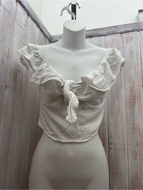 Guess White Ruffle Tie-Front Crop Top